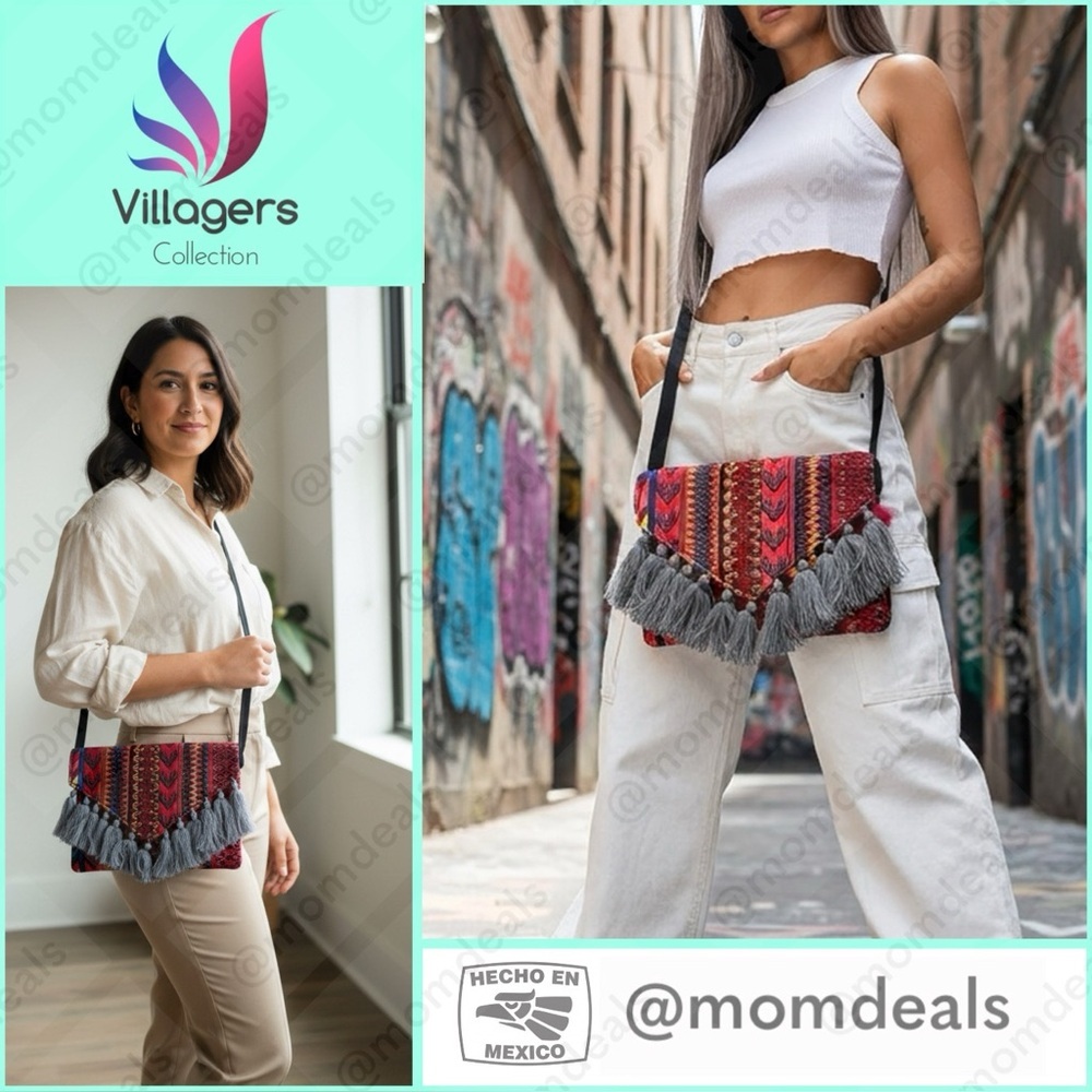Ethnic Boho Crossbody Bag Handmade Embroidery Tassels Chic Vibrant Colorful NEW